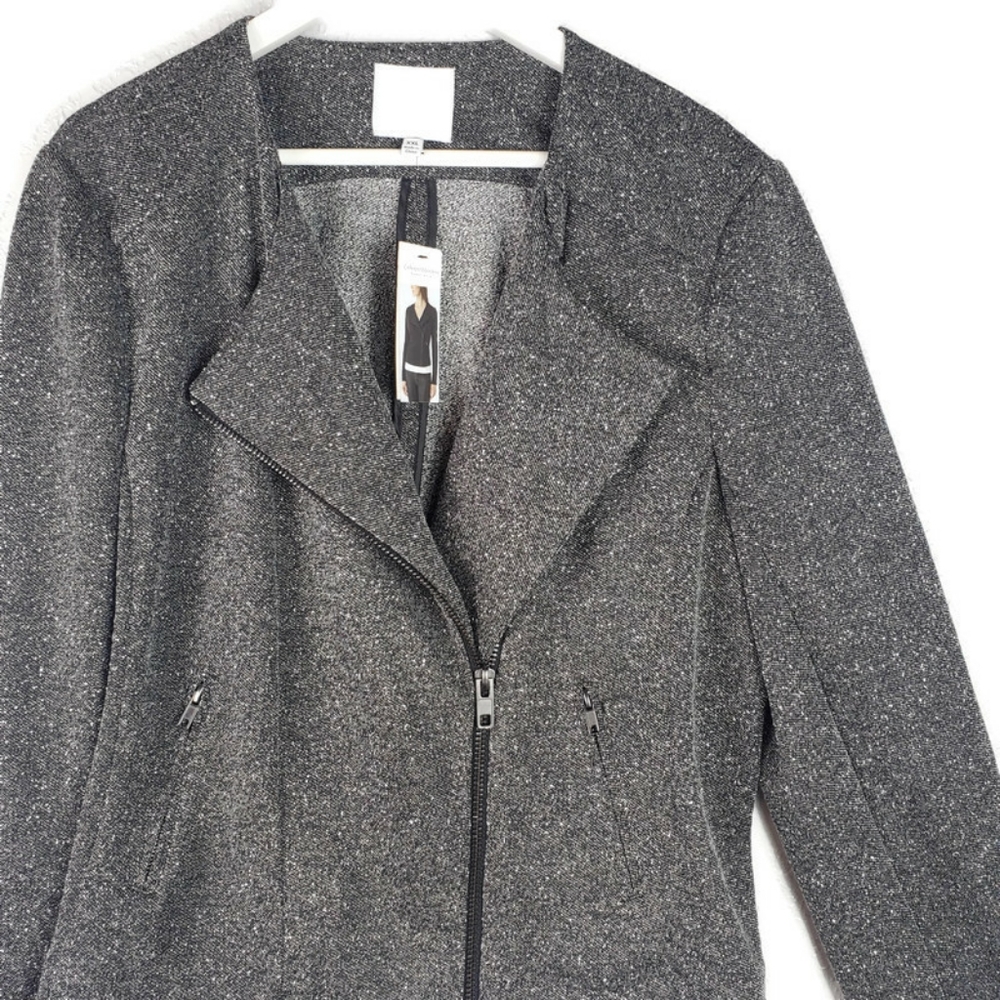 Runway Style Gray Edgy Plus-Size Bomber Jacket - Picture 3 of 14
